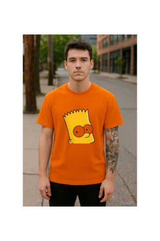 ORANGE T SHIRT WITH CARTOON ,100% PREMIUM